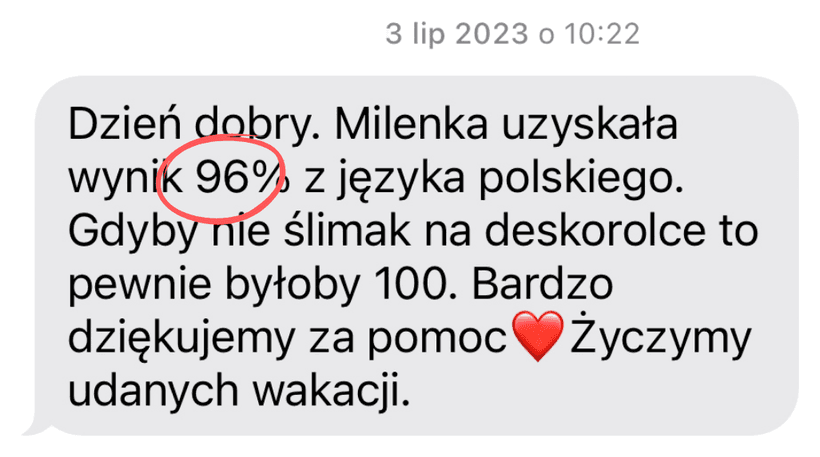 Opinia rodzica — wynik 96% na egzaminie z polskiego