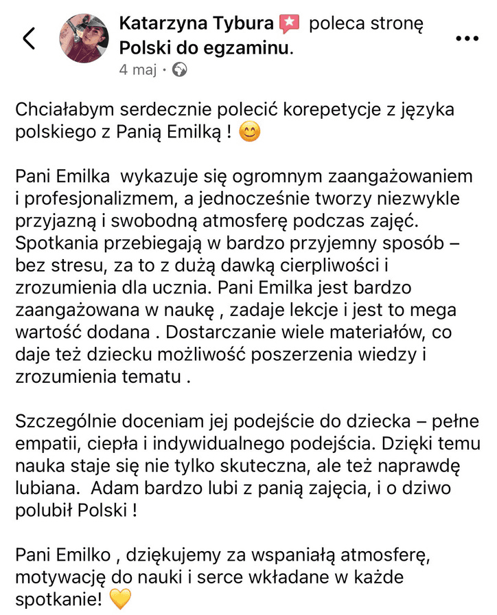 Opinia: Katarzyna Tybura poleca kurs Polski do egzaminu